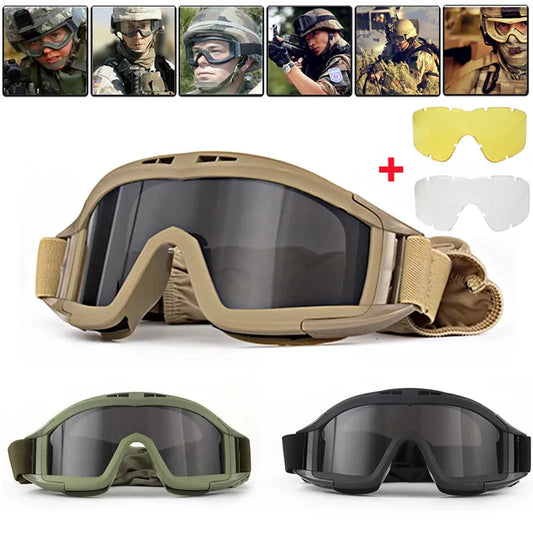 Tactical Vision Technology 3 Lens Tactical Goggles Set, Windproof Dust-proof, Shooting, Hunting, Motocross, Motorcycle Mountaineering Glasses Cs Military Safe Protection