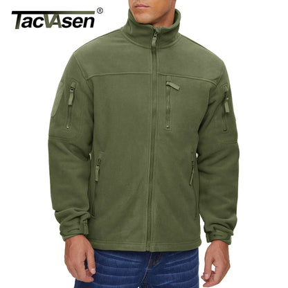 TACVASEN Full Zip Up Tactical Green Fleece Jacket. Thermal & Warm. Mens jacket with Pockets. Perfect Jacket for Hiking, Camping, Fishing and any outdoor activity. Outwear Windbreaker