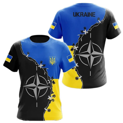 Ukrainian Men's Military Style Camouflage T-shirt, 3D Military Flag Print Oversized Harajuku Summer Street Unisex Short Sleeved