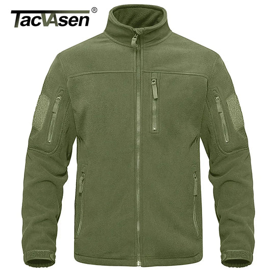 TACVASEN Full Zip Up Tactical Green Fleece Jacket. Thermal & Warm. Mens jacket with Pockets. Perfect Jacket for Hiking, Camping, Fishing and any outdoor activity. Outwear Windbreaker